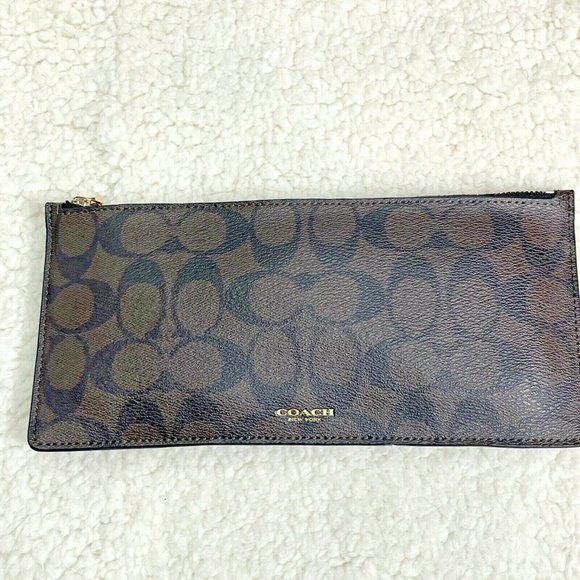 Coach Handbags - Coach Signature Slim Single Wallet Zip Top Brown Leather